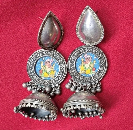 Ganesha Boho Earrings - Pure Silver