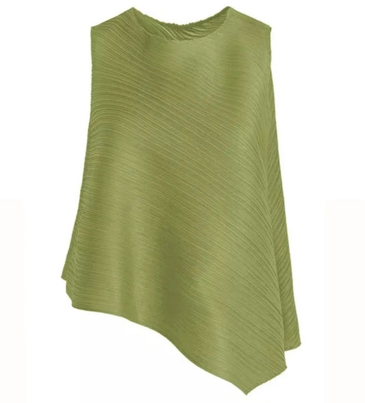 Sleeveless Pleated Top - Chartreuse